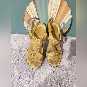 Alegria Brown/Tan Snake Print Slide Leather Women Wedged Sandals EU38 US8-8.5